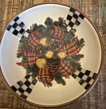 Retired Mackenzie Childs Evergreen Courtly Check Enamel Relish Dish Rare picture