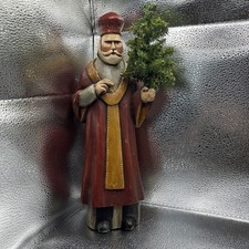 Vintage Signed 1987 T. Lipman Hand Painted Wood Folk Art Santa Statue Figure picture