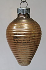 VTG Glass Ribbed BEEHIVE CHINESE LANTERN Drop Christmas Ornament Shiny Brite GLD picture