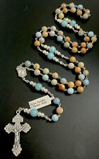 Semi Precious Blue Imperial Jasper Stone 27” Rosary, Pardon Crucifix W Tag picture