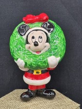 Vintage Disney Schmid Mickey Mouse Wreath Ceramic Christmas Ornament 1980s Gen X picture