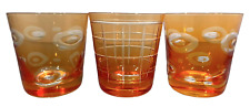 Set Of 3 Cut To Clear Orange Tumblers Rocks Glasses 11 oz picture