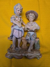 Vintage Arnart 7824 Boy Girl Harvest Bisque Porcelain Figurine Japan 1950s picture