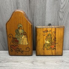 MCM Mother child hand sketched wood wall hanging 1977 decor picture