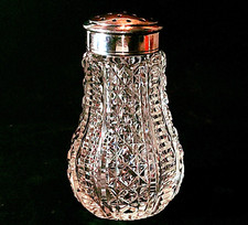 ANTIQUE ABP SUGAR SHAKER w SILVERPLATED TOP, Cut Lead Crystal, 19 Holes, 4 1/2