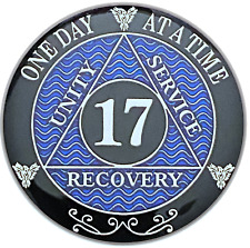 AA 17 Year Coin Blue, Silver Color Plated Medallion, Alcoholics Anonymous Coin picture