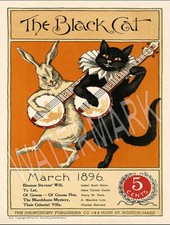 Black Cat Halloween 1896 Singing Guitar Quality Metal Fridge Magnet 3x4 8890 picture