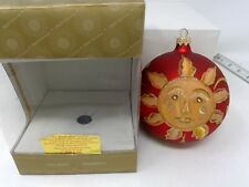Dillard's Trimmings Glass Ball Ornament Hand Painted Italy 2010 Red Sun Face picture
