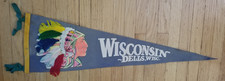 Wisconsin Dells Wisconsin Native Chief w/ Feathers Felt Pennant VTG 1950s picture