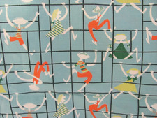(M) Vintage Rayon Dress Fabric 1930s 1940s Blue Figural Print 3 Yds 23