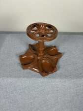 Vintage Wood 4 Pipe Stand Holder Equestrian Horseshoe Wagon Wheel Motif picture