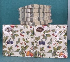 7 Packs Caspari Elegant Holiday 3-Ply Napkins Gold Fruit & Holly Made In Germany picture