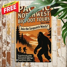 Bigfoot Forest Wilderness Tin Sign Retro Mythical Creature Wall Art 8x12 picture