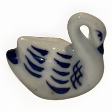 Swan Bird Miniature Ceramic Figurine Animal Delft Blue Dutch Deco Porcelain VTG picture