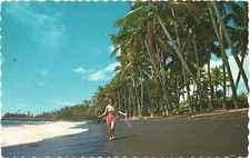 Kaimu Hawaii Black Sands Beach Woman Bikini Chrome Postcard Unused picture