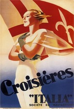 🌟 Vintage c1920s 'Croisières Italia' Art Deco Poster - 24x32” Print 🌟 picture