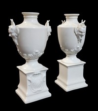 Pair Nymphenburg Blanc de Chine Porcelain Satyr Mask Urns Model 734 Bavaria 5.5