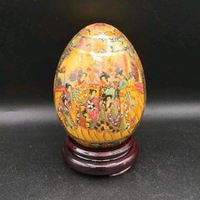 5 inch Hand Painted Ceramic Satsuma Geisha Collector Egg Asian Art Design picture