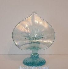 Vintage Jack in the Pulpit Candleholder Iridescent Aqua Glass Hand Blown Signed picture