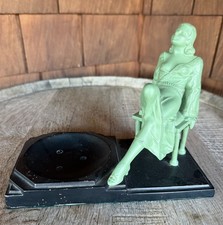VTG  1930's Frankart Art Deco Spelter Green Figural Woman Trinket Dish Ashtray picture