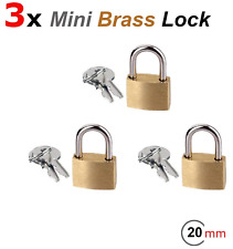 Set of 3 Metal Padlock 20mm Mini Brass Lock Keyed Luggage Jewelry Box W 2 Keys picture