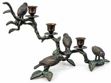Vintage Cast Iron Bird Branch Candelabra 3 Candle Holder 18” Rustic Decor picture