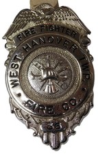 Obsolete Vtg Hanover PA West End Fire Co No 36 Firefighter Badge Pin Back Eagle picture