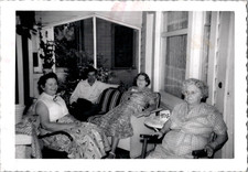 Cozy Family Socializing on Patio Porch Snapshot Architecture 1950s Vintage Photo picture