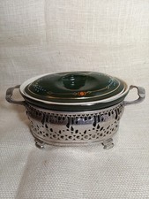 Vtg Guernsey Ware Hand Painted Covered Oval Casserole W/Holder Ovenproof Read picture