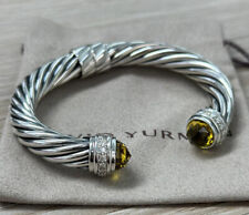 David Yurman Sterling Silver 10mm Cable Bracelet Lemon Citrine & Diamond Large picture