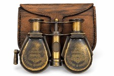 Vintage Antique Brass Binoculars Opera Glasses Lens with Leather Case Decor Gift picture