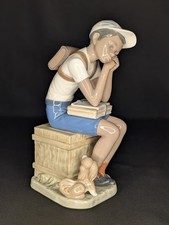 Vintage Lladro Black Legacy Exam Day #5250 Signed Retired Boy Dog 7.75
