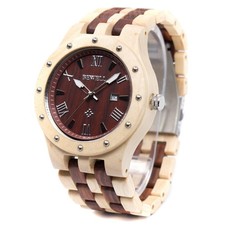 BEWELL Men's Wooden Watches Handmade Date Display Analog Quartz Luminous Wris... picture