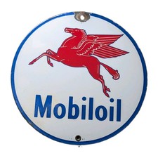 Old Vintage Collectible Mobil Oil Flying Horse Ad Porcelain Enamel Sign Board picture