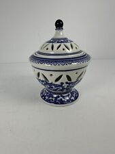 Vintage Beautiful Bombay Blue & White Potpourri Jar With Lid picture