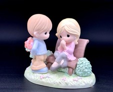 Rare Precious Moments Figurine Boy Surprises Girl With Flowers Perfect Christmas picture