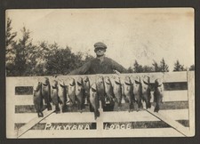 Man shows off his catch of bass fish, Pukwana Lodge, Racine, Wisconsin 5x7 photo picture