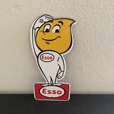 VINTAGE ESSO LEMON HEAD MAN GASOLINE MOTOR OIL PORCELAIN SIGN picture