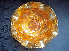 VTG IMPERIAL CARNIVAL GLASS OPEN ROSE MARIGOLD RUFFLED 8” BOWL ~ EUC picture