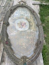Vtg Jeweled Silver Craft Ormolu Oval Lace Vanity Tray Dresser Ornate Read picture