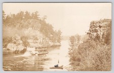 RPPC Wisconsin Dells Excursion Steamer Rocks - Woman Watching - c1905 Postcard picture