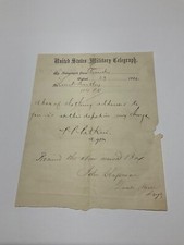CIVIL WAR TELEGRAM 1864 TO LT HARTLEY 1864 BOX OF CLOTHING SGN FOR BY LT HARTLEY picture