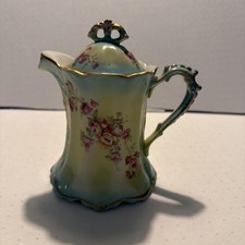 Vtg German Porcelain Lidded Chocolate Pot With Floral Decorations EC picture