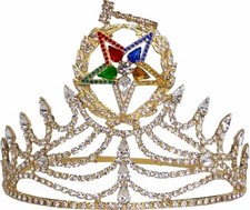Masonic OES Grand Wreath Gavel Matron GOLD Rhinestones O.E.S Adjustable CROWN picture