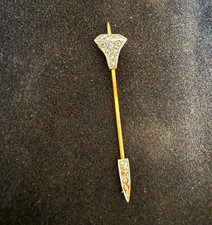 Vintage Style Metal Hatpin Stick Pin Gold Tone Shaft Silver Tone Diamonds picture