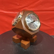 Vintage Mid-Century Wooden Cube on Base Tabletop Weather Station Desk Barometer picture