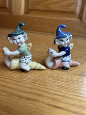 Pair Vtg Pixies Elves Figurines On Snails EUC picture