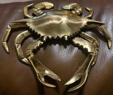 Vintage 1970s solid brass crab lidded ashtray 7” X 8” picture
