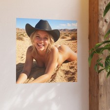 Blonde Cowgirl In Black Hat On Sand | Western Photo Print picture