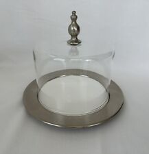Vintage Pewterlite F.B. Rogers Cheese/Cake tray Glass dome Ceramic insert 3 pc picture